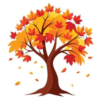Botanical Autumn Maple Tree with Green Leaves and Trunk in a Natural Setting vector