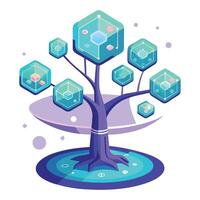 Augmented Reality AR Tree with Modern Leaves and Trunk in a Futuristic Setting vector