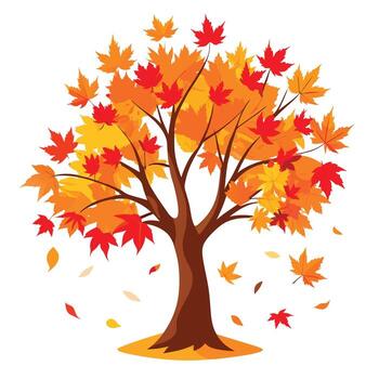 Vibrant Autumn Maple Tree with Brightly Colored Leaves and Trunk in a Whimsical Setting vector
