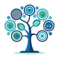 Geometric Biometric Security Tree with Modern Leaves and Trunk in a Futuristic Setting vector