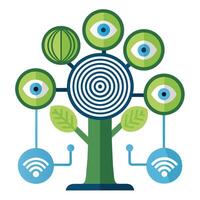 Abstract Biometric Security Tree with Colorful Leaves and Trunk in a Whimsical Setting vector