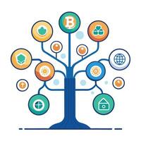 Botanical Blockchain Technology Tree with Green Leaves and Trunk in a Natural Setting vector