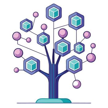 Vibrant Blockchain Tree with Brightly Colored Leaves and Trunk in a High-Tech Setting vector