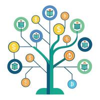 Blockchain Technology Tree with Modern Leaves and Trunk in a Futuristic Setting vector