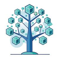Abstract Blockchain Tree with Colorful Leaves and Trunk in a Whimsical Setting vector