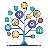 Intricate Blockchain Technology Tree with Delicate Leaves and Trunk in a Fantasy Setting vector