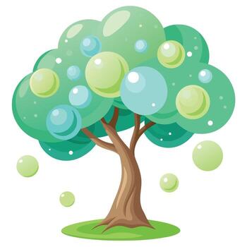 Vibrant Bubble Tree with Brightly Colored Leaves and Trunk in a High-Tech Setting vector