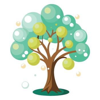 Bubble Tree with Modern Leaves and Trunk in a Futuristic Setting vector