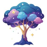 Celestial Tree with Pink Flowers and Green Leaves in a Garden Setting vector