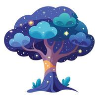 Celestial Tree with Purple Flowers and Green Leaves in a Garden Setting vector