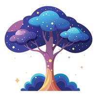 Beautiful Celestial Tree with Starry Canopy and Green Leaves vector