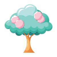 Cloud Tree with Purple Flowers and Green Leaves in a Garden Setting vector