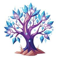 Crystal Tree with Purple Flowers and Green Leaves in a Garden Setting vector