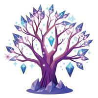 Detailed Illustration of a Crystal Tree with White Petals and Long Stems vector