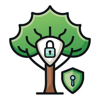 Botanical Cybersecurity Shield Tree with Green Leaves and Trunk in a Natural Setting vector