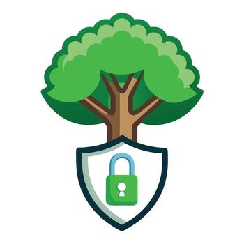 Cybersecurity Shield Tree with Modern Leaves and Trunk in a Futuristic Setting vector