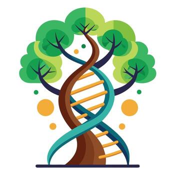 vibrante adn hélice árbol con brillantemente de colores hojas y maletero en un alta tecnología ajuste vector
