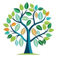 Intricate DNA Leaf Tree with Delicate Leaves and Trunk in a Fantasy Setting vector