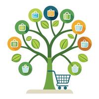 Intricate E-commerce Growth Tree with Delicate Leaves and Trunk in a Fantasy Setting Isolated on a white Background vector