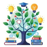 Botanical E-learning Knowledge Tree with Green Leaves and Trunk in a Natural Setting vector