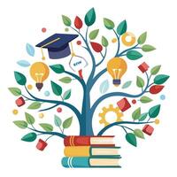 Intricate E-learning Knowledge Tree with Delicate Leaves and Trunk in a Fantasy Setting vector