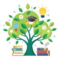 Minimalist E-learning Knowledge Tree with Simple Leaves and Trunk in a Minimal Setting vector