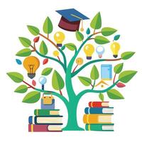 E-learning Knowledge Tree with Modern Leaves and Trunk in a Futuristic Setting vector