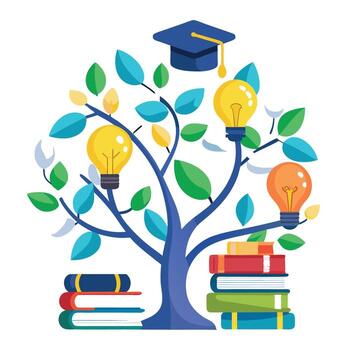 acuarela e-learning conocimiento árbol con suave hojas y maletero en un natural ajuste vector
