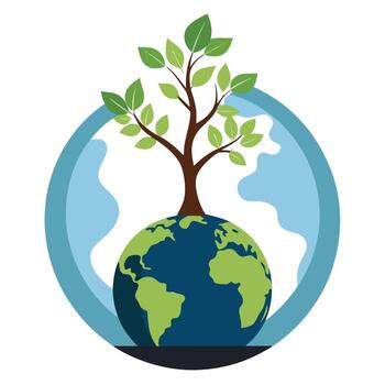 Eco Globe Tree with Modern Leaves and Trunk in a Futuristic Setting vector