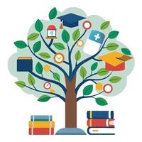 Vibrant Education Innovation Tree with Brightly Colored Leaves and Trunk in a High-Tech Setting vector