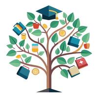 Intricate Education Innovation Tree with Delicate Leaves and Trunk in a Fantasy Setting vector