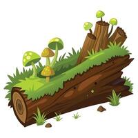 Beautiful Fallen Tree with Mushrooms with Whimsical Mushrooms and Green Leaves vector