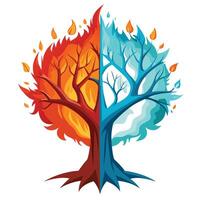Detailed Illustration of a Fire and Ice Tree with White Petals and Long Stems vector