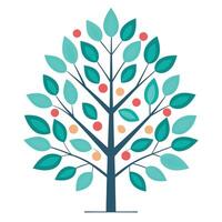 Flat Abstract Tree with Pink Flowers and Green Leaves in a Garden Setting vector