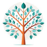 Beautiful Flat Abstract Tree with Dotted Branches and Green Leaves vector
