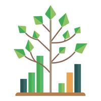 Flat Business Growth Tree Design with Purple Flowers and Green Leaves in a Garden Setting vector