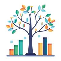 Flat Design Business Growth Tree Create a Flat Style with Pink Flowers and Green Leaves in a Garden Setting vector