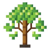 Flat Digital Tree with Pixels Design a Flat Style with Purple Flowers and Green Leaves in a Garden Setting vector