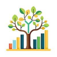 Flat Design Business Growth Tree Create a Flat Style with Purple Flowers and Green Leaves in a Garden Setting vector