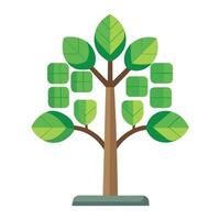 Flat Eco Tree with Solar Panels Generate a Flat Style with Pink Flowers and Green Leaves in a Garden Setting vector