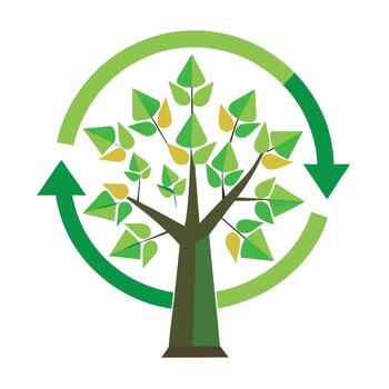 Vibrant Flat Sustainable Tree with Brightly Colored Leaves and Trunk in a High-Tech Setting vector