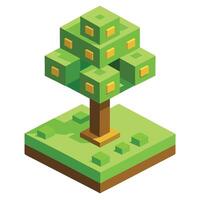 Flat Tree with Modern Leaves and Trunk in a Futuristic Setting Isolated on white Background vector