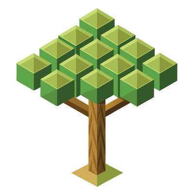 Intricate Flat Tree with Delicate Leaves and Trunk in a Fantasy Setting Isolated on white Background
