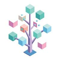 Abstract Flat Tree with Colorful Leaves and Trunk in a Whimsical Setting vector