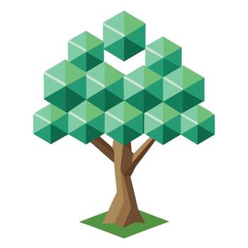 Flat Tree with Modern Leaves and Trunk in a Futuristic Setting Isolated with white Background vector