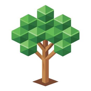 Vibrant Flat Tree with Brightly Colored Leaves and Trunk in a High-Tech Setting Isolated on a white Backgroundv vector