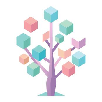 Geometric Flat Tree with Modern Leaves and Trunk in a Futuristic Setting vector