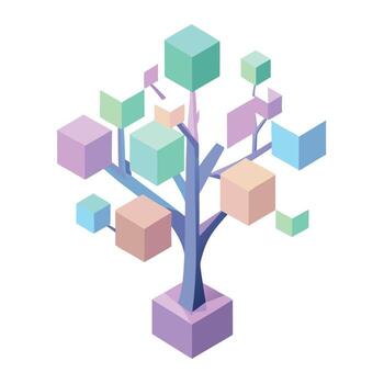 Watercolor Flat Tree with Soft Leaves and Trunk in a Natural Setting vector