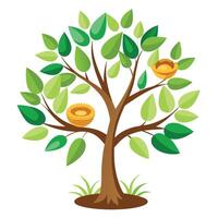 Botanical Flat Tree with Green Leaves and Trunk in a Natural Setting Isolated white Background vector
