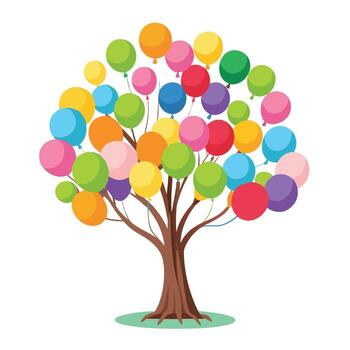 Vibrant Flat Tree with Brightly Colored Leaves and Trunk in a High-Tech Setting Isolated with a white Background vector